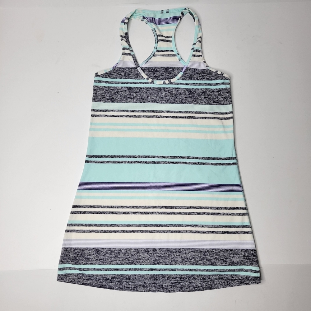 Lululemon Groovy Striped Static Wave Cadet Blue Cool Racerback Tank Size